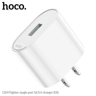 Cốc sạc nhanh Hoco C109 chân dẹp, cổng USB-A QC3.0 18W (Trắng) - Phụ Kiện Nhất Tín