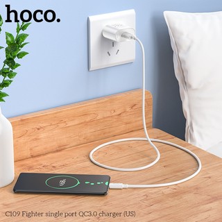 Cốc sạc nhanh Hoco C109 chân dẹp, cổng USB-A QC3.0 18W (Trắng) - Phụ Kiện Nhất Tín