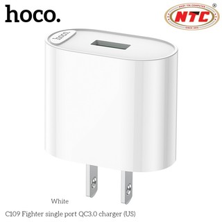 Cốc sạc nhanh Hoco C109 chân dẹp, cổng USB-A QC3.0 18W (Trắng) - Phụ Kiện Nhất Tín
