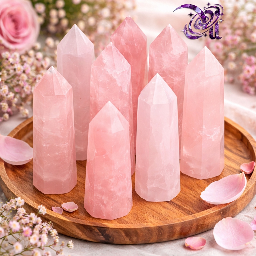 Trụ Thạch Anh Hồng tự nhiên ( Đá Rose Quartz) - Chữa lành, cân bằng cảm xúc, Đá thanh tẩy bài Tarot