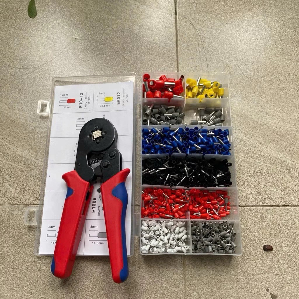 Bộ kìm bấm cốt vuông 10mm² kèm 1200 đầu cos đồng mạ kẽm cho thợ điện, Kìm bấm cos tủ điện đa năng