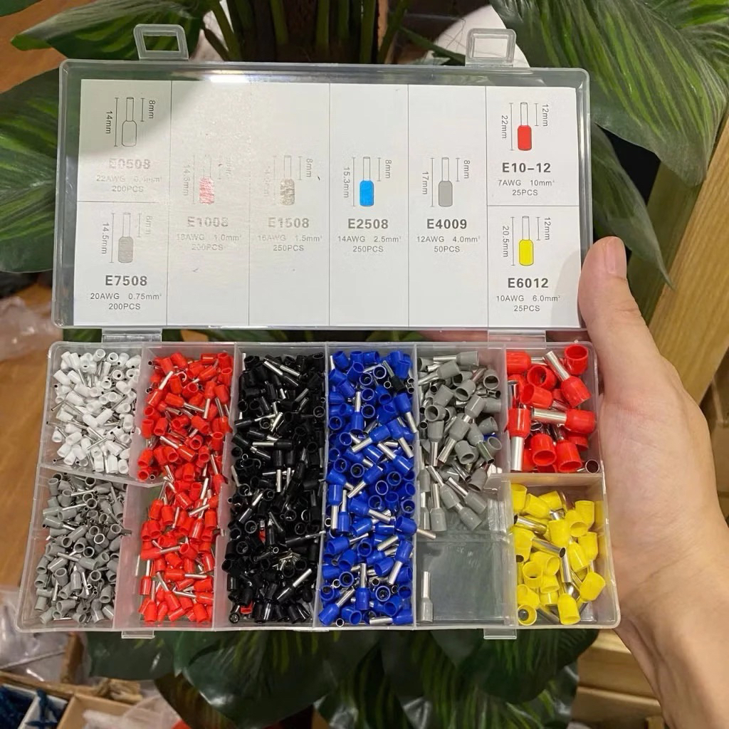 Bộ kìm bấm cốt vuông 10mm² kèm 1200 đầu cos đồng mạ kẽm cho thợ điện, Kìm bấm cos tủ điện đa năng