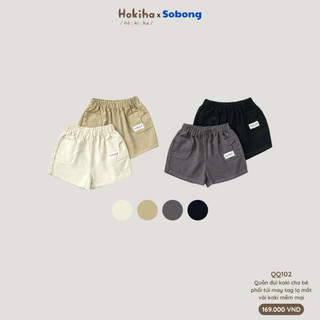 Quần đùi kaki mùa hè phối túi may tag lạ mắt cho bé phong cách Hàn quốc vải kaki mềm mại cho bé từ 8-17kg QQ102
