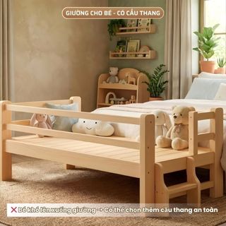 Giường Cho Bé 1M8 Ghép Với Giường Bố Mẹ, Gỗ Thông Mới Dài | Có Thanh Rào Chắn, Nhiều Kiểu Thiết Kế