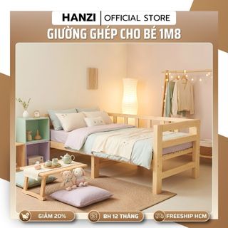 Giường Cho Bé 1M8 Ghép Với Giường Bố Mẹ, Gỗ Thông Mới Dài | Có Thanh Rào Chắn, Nhiều Kiểu Thiết Kế