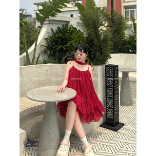 Set váy Babydoll 2 Dây Cột Nơ Bèo Tầng, kèm quần bảo hộ Dễ Thương chất liệu tơ mềm - 004 Macaron