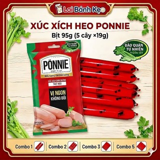 [Combo 1-2-3-5 Bịch] Xút Xích Heo PONNIE, KL: 95g (5 Cây ×19g)