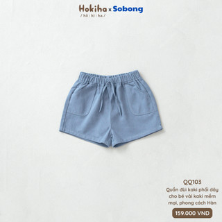 Quần đùi kaki phối dây trang trí mùa hè cho bé Hokiha vải kaki mềm mại, thoáng mát size 8-17kg QQ103