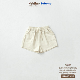 Quần đùi kaki phối dây trang trí mùa hè cho bé Hokiha vải kaki mềm mại, thoáng mát size 8-17kg QQ103