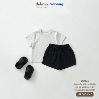 Quần đùi kaki phối dây trang trí mùa hè cho bé Hokiha vải kaki mềm mại, thoáng mát size 8-17kg QQ103