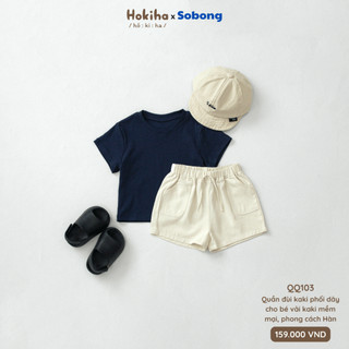 Quần đùi kaki phối dây trang trí mùa hè cho bé Hokiha vải kaki mềm mại, thoáng mát size 8-17kg QQ103