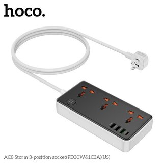 Ổ cắm điện thông minh Hoco AC8 TypeC PD 30W, USB-A QC3.0 18W, 3 Socket, công suất 2500W - Phụ Kiện Nhất Tín