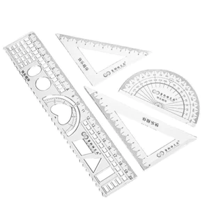 Bộ EKE Thước Kẻ Đo Độ, Đo Góc 4 Món Hoạ Tiết Dễ Thương Set Dụng Cụ Vẽ Hình Học Túi Cúc Bấm Cute Cho Bé Trai, Bé Gái