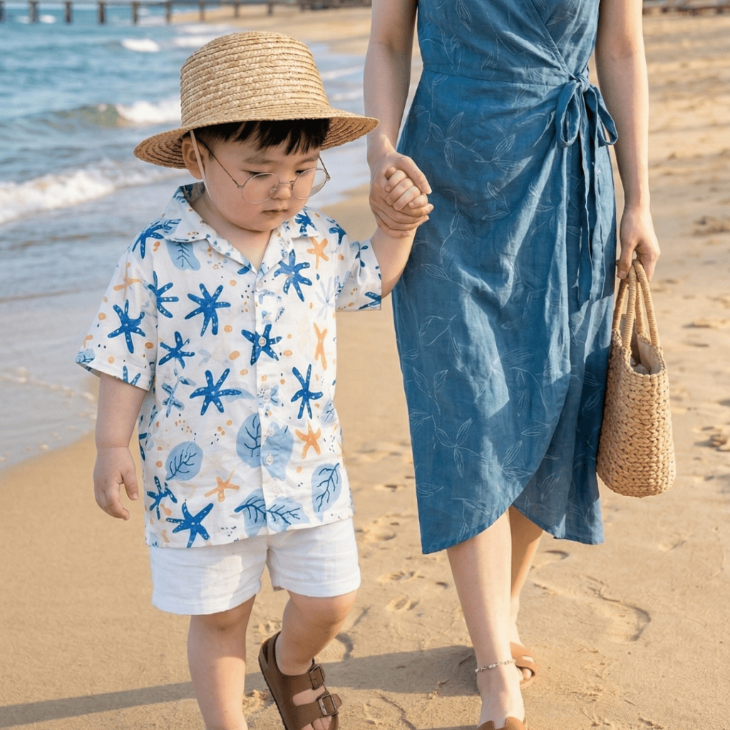 Bộ Đũi Sao Biển Bé Trai 8-30kg - Đồ Bộ Bé Trai Cộc Tay Vải Đũi Cao Cấp, Đồ Đi Biển Cho Bé Mát Mịn Dễ Thương