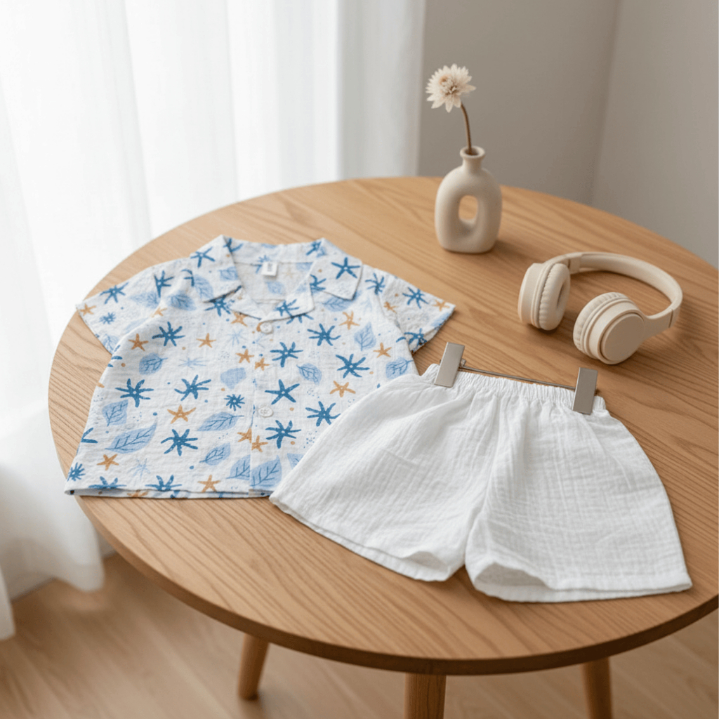 Bộ Đũi Sao Biển Bé Trai 8-30kg - Đồ Bộ Bé Trai Cộc Tay Vải Đũi Cao Cấp, Đồ Đi Biển Cho Bé Mát Mịn Dễ Thương
