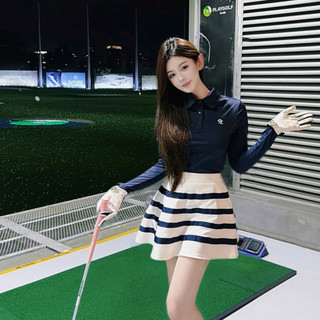 Set Trang Phục PL Golf Nữ Cao Cấp –Áo Polo Dài Tay Tôn Dáng & Chân Váy Xòe Xếp Ly Sọc Ngang – Chất Liệu Thể Thao Co Giãn