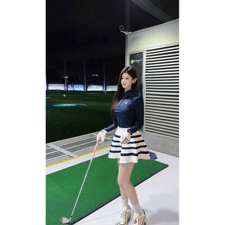 Set Trang Phục PL Golf Nữ Cao Cấp –Áo Polo Dài Tay Tôn Dáng & Chân Váy Xòe Xếp Ly Sọc Ngang – Chất Liệu Thể Thao Co Giãn