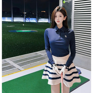Set Trang Phục PL Golf Nữ Cao Cấp –Áo Polo Dài Tay Tôn Dáng & Chân Váy Xòe Xếp Ly Sọc Ngang – Chất Liệu Thể Thao Co Giãn