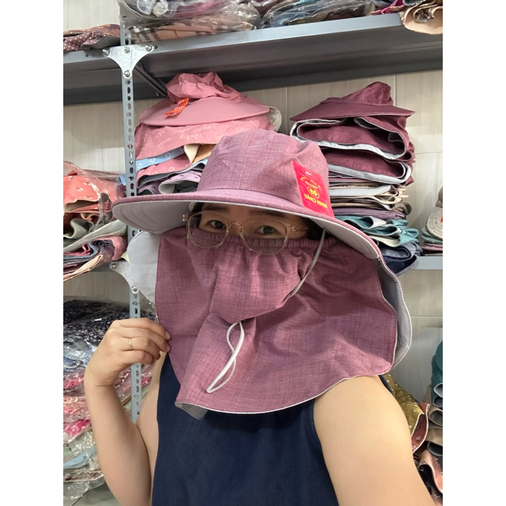 Nón Mũ Chống Nắng Vải Mát, Che kín Freesize, Dây Rút, Thoáng