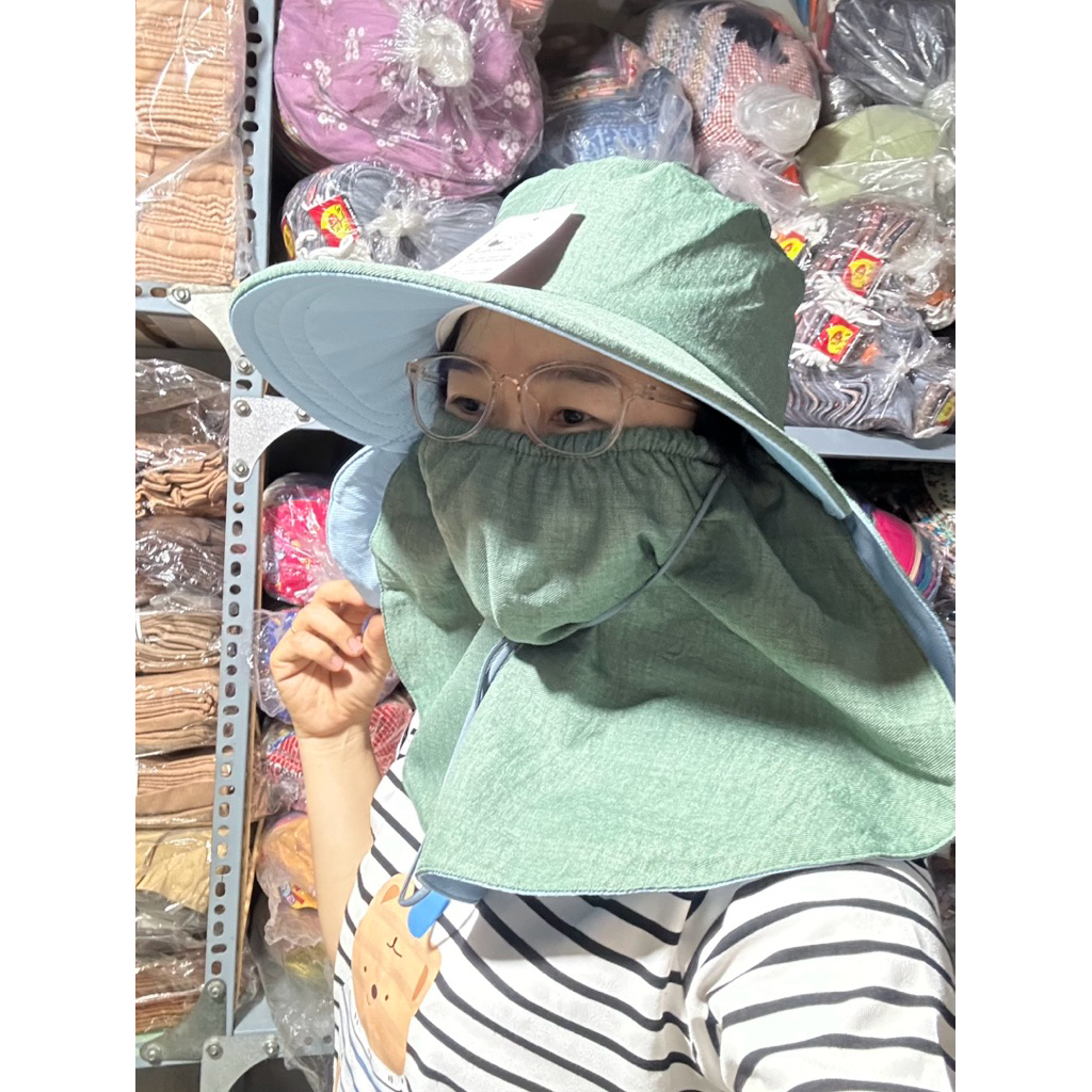 Nón Mũ Chống Nắng Vải Mát, Che kín Freesize, Dây Rút, Thoáng