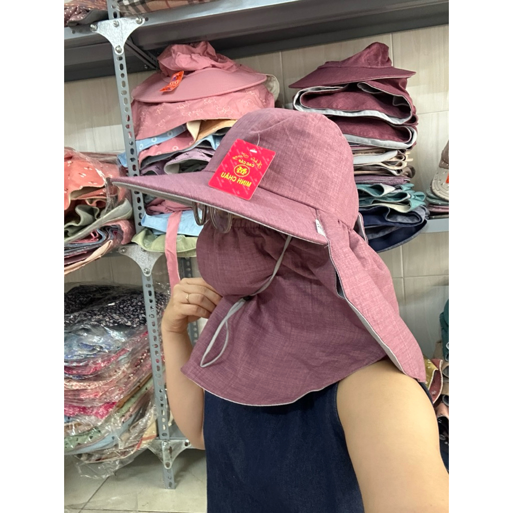 Nón Mũ Chống Nắng Vải Mát, Che kín Freesize, Dây Rút, Thoáng