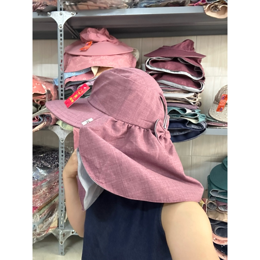 Nón Mũ Chống Nắng Vải Mát, Che kín Freesize, Dây Rút, Thoáng