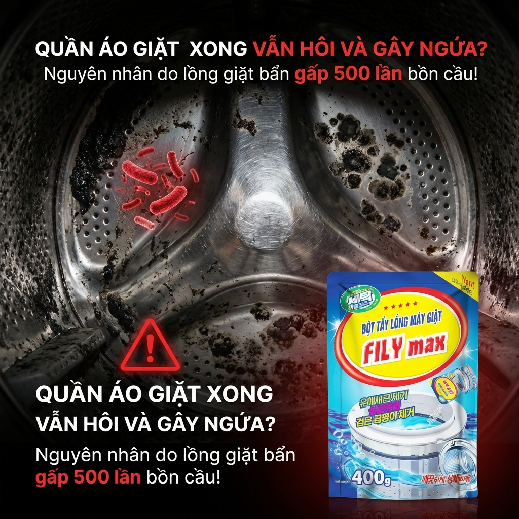 Bột Vệ Sinh Lồng Máy Giặt Khử Mùi Diệt Khuẩn Fily Max Bột Tẩy Lồng Giặt Cho Máy Cửa Trước Cửa Trên