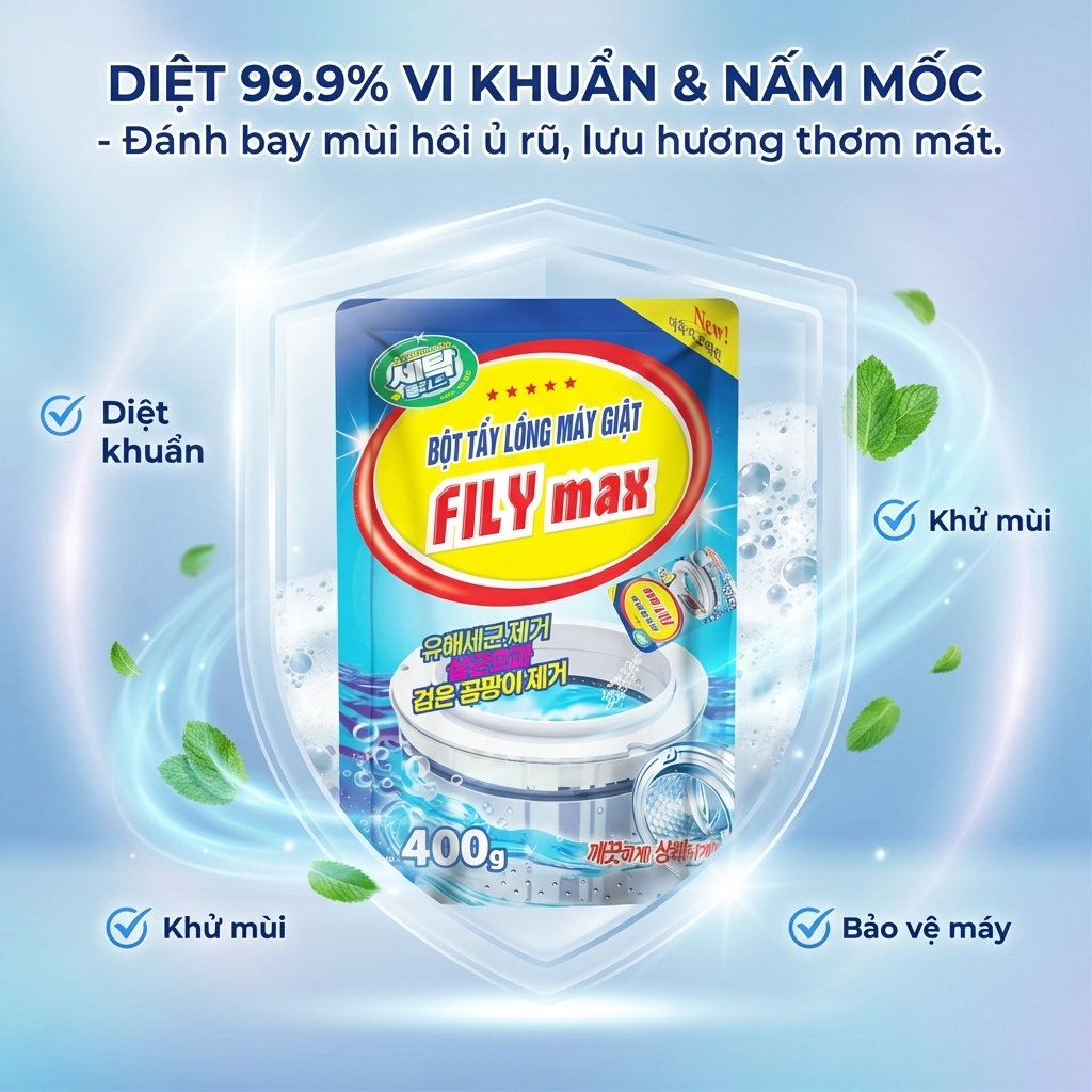 Bột Vệ Sinh Lồng Máy Giặt Khử Mùi Diệt Khuẩn Fily Max Bột Tẩy Lồng Giặt Cho Máy Cửa Trước Cửa Trên
