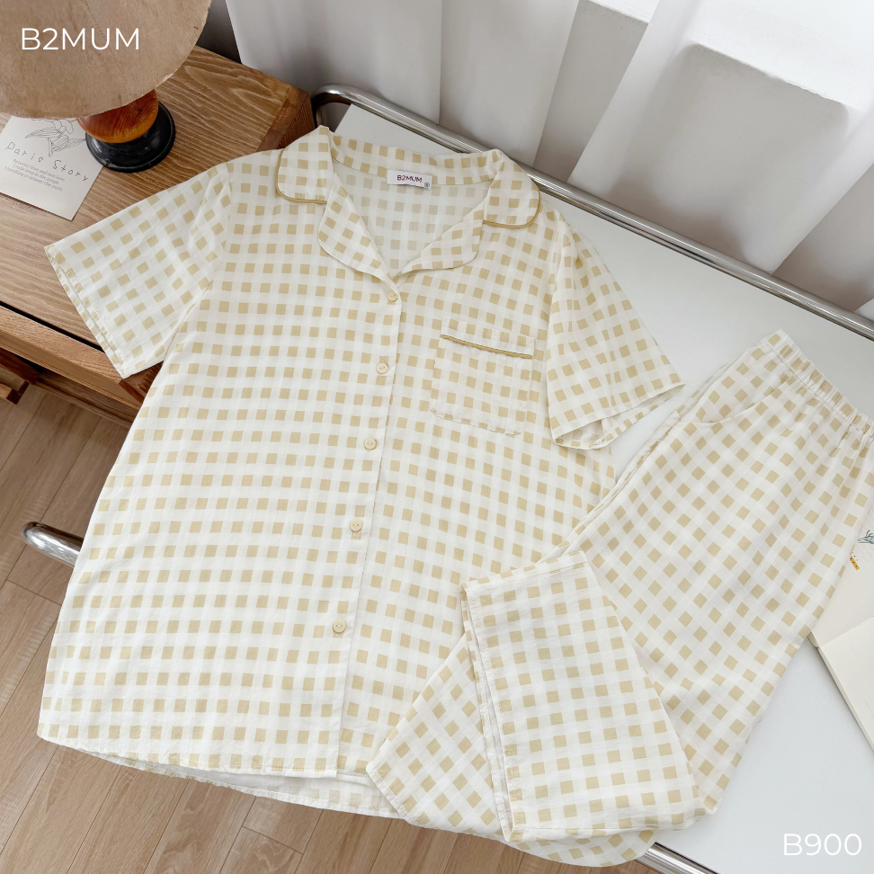 Bộ Pijama Bầu Lanh Thái Dáng Suông Quần Ngố – Đồ Bộ Mặc Nhà Thoáng Mát Nhẹ Mềm Cho Mẹ Bầu Sau Sinh Relax Set B900 B2MUM