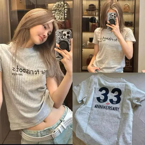 Áo Babytee .Áo Thun Nữ Cổ Tròn In Số 33 Cộc Tay Hoạ Tiết Kẻ Sọc Mùa Hè Phong Cách Trẻ Trung Cá Tính