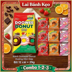 Bánh Doowee Donut Hỗn Hợp - Bịch 12 Cái x 29g (Socola, Dâu, Cam)
