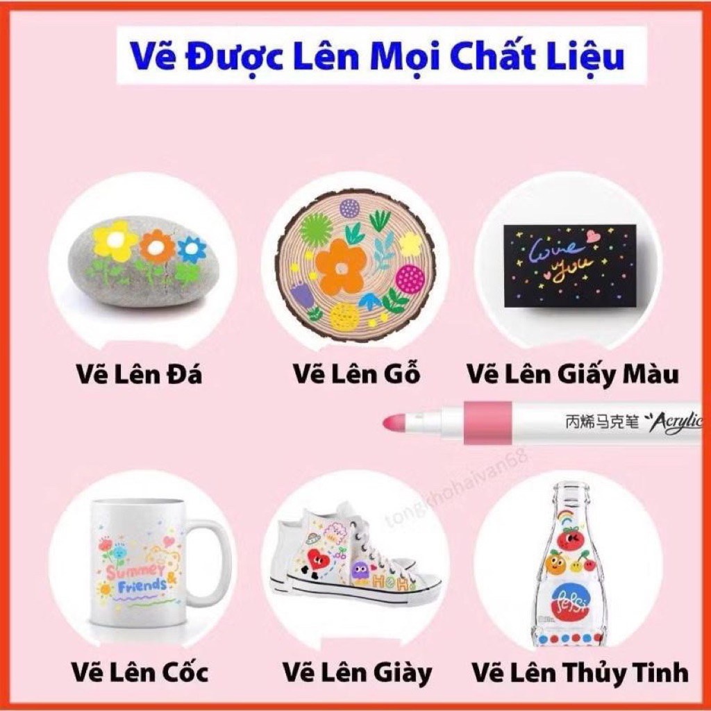 Bút Màu Acrylic Marker 60 Màu - Bộ Bút Vẽ Đa Năng Cho Nghệ Thuật và Thiết Kế