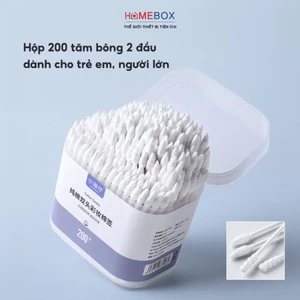 Hộp 200 Tăm Bông Ngoáy Tai Hai Đầu Tiện Lợi, Bông Tăm Cho Bé Sơ Sinh Thiết Kế Đa Chức Năng