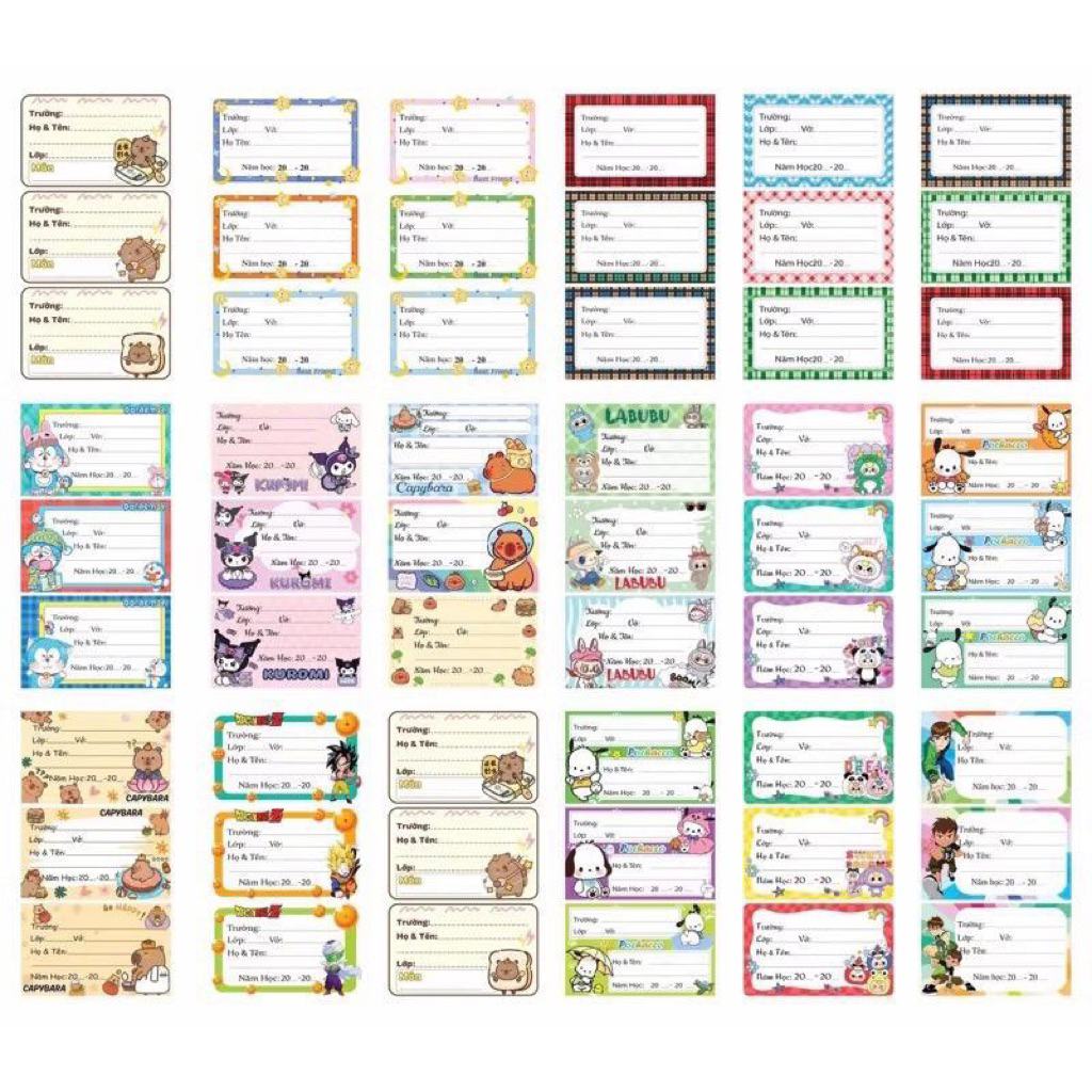 Set 50 / 100 chiếc nhãn vở bóc dán cho học sinh nhiều mẫu hình đẹp, dễ thương giao ngẫu nhiên cho bé trai và bé gái