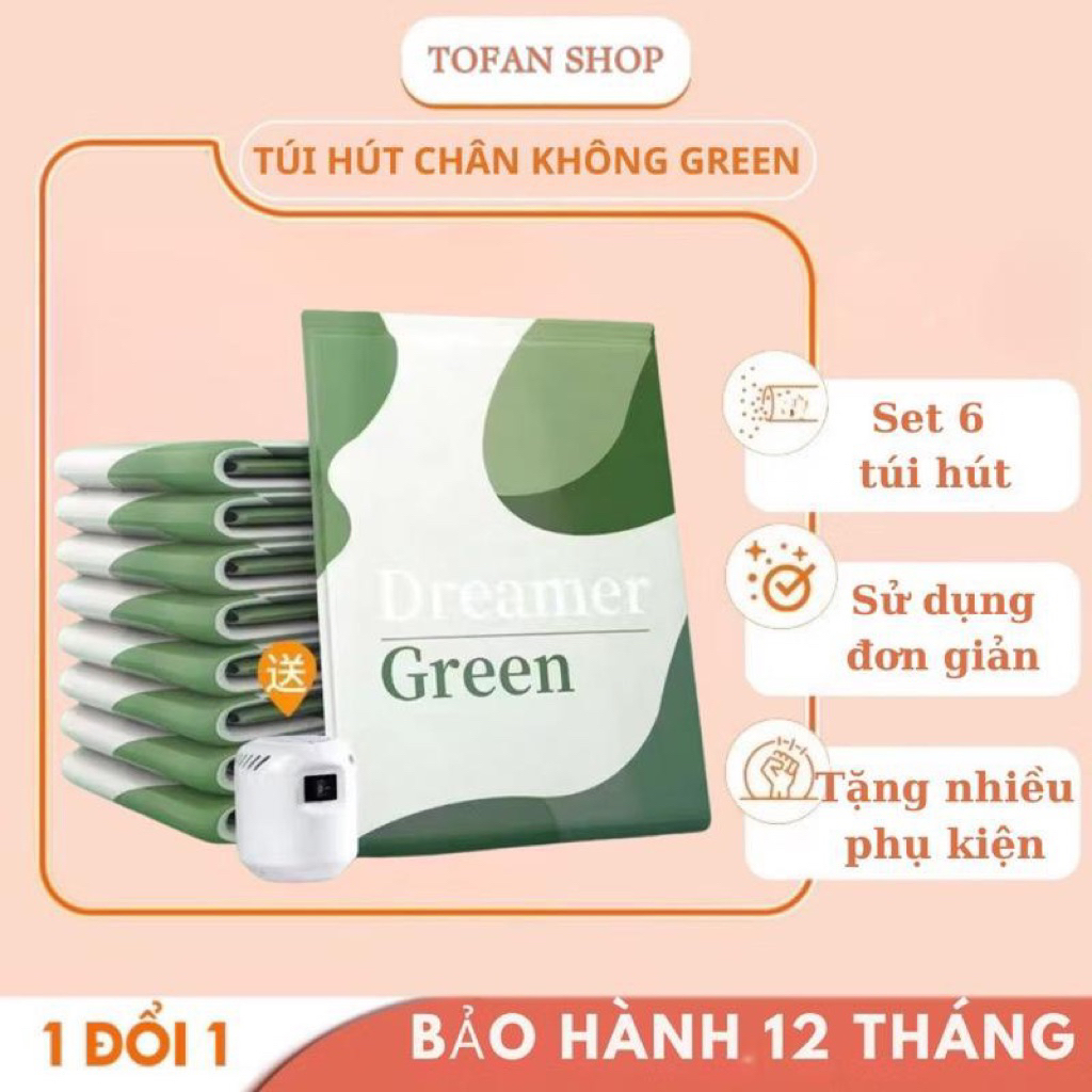Sét 6 Túi hút chân không đựng quần áo, chăn gối - Đa năng, tiện Lợi ( túi hút chân không xanh lá) nhám hangers