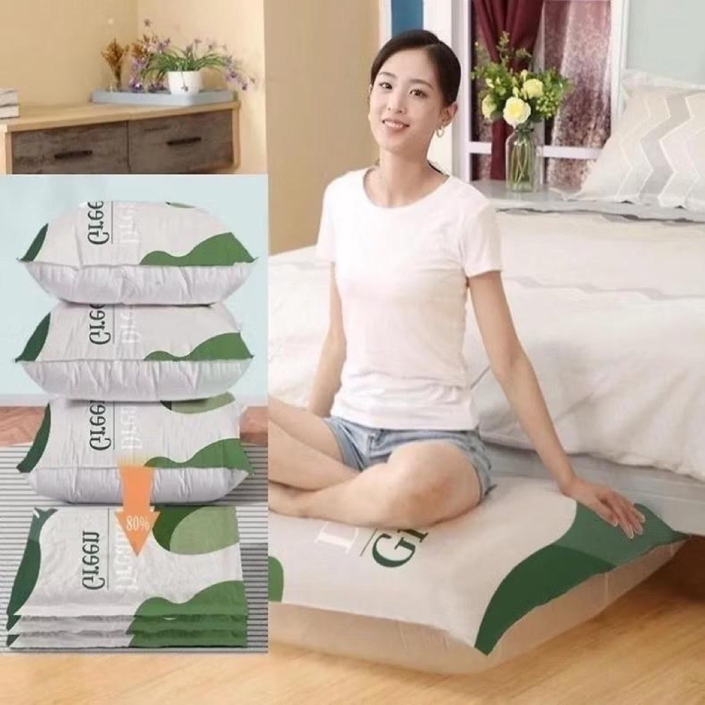 Sét 6 Túi hút chân không đựng quần áo, chăn gối - Đa năng, tiện Lợi ( túi hút chân không xanh lá) nhám hangers