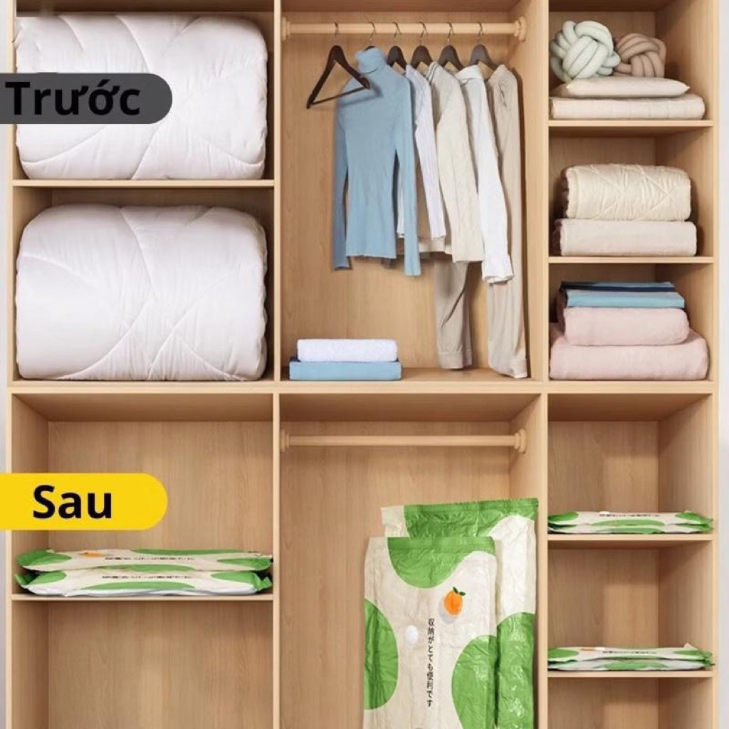 Sét 6 Túi hút chân không đựng quần áo, chăn gối - Đa năng, tiện Lợi ( túi hút chân không xanh lá) nhám hangers