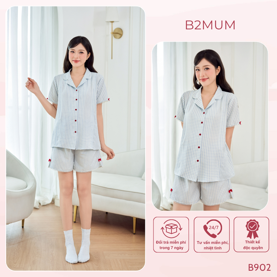 Bộ Pijama Bầu Đũi Mềm Dáng Suông Basic – Đồ Bộ Mặc Nhà Thoáng Mát, Nhẹ Mềm Cho Mẹ Bầu & Sau Sinh Fitty Set B902 By B2MUM