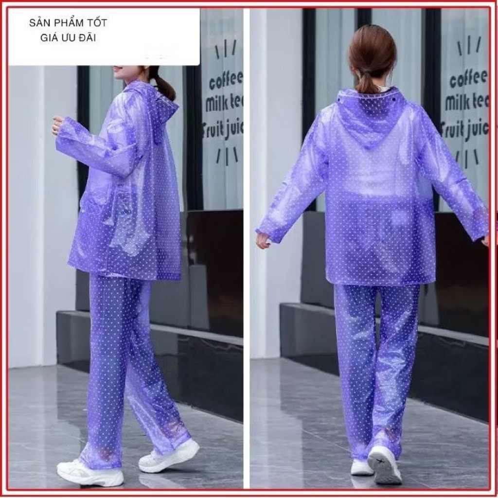 ( CÓ KHOÁ - HÀNG XỊN ) Áo mưa bộ chấm bi nhựa dẻo bền dai đẹp, không thấm nước Tú Phong (từ 45kg đến 62kg)