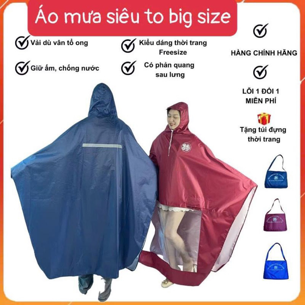 Áo mưa cánh dơi Size Đại bao toàn thân xe máy 2 đầu - 1 đầu + Áo mưa size to 5XL Vải Trượt Nước Cao Cấp