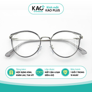 Gọng kính cận tròn mắt mèo thời trang nữ kim loại phối nhựa chắc chắn C2155