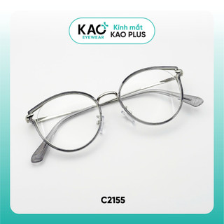 Gọng kính cận tròn mắt mèo thời trang nữ kim loại phối nhựa chắc chắn C2155