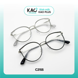 Gọng kính cận tròn mắt mèo thời trang nữ kim loại phối nhựa chắc chắn C2155