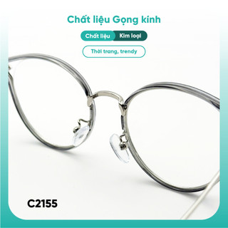 Gọng kính cận tròn mắt mèo thời trang nữ kim loại phối nhựa chắc chắn C2155