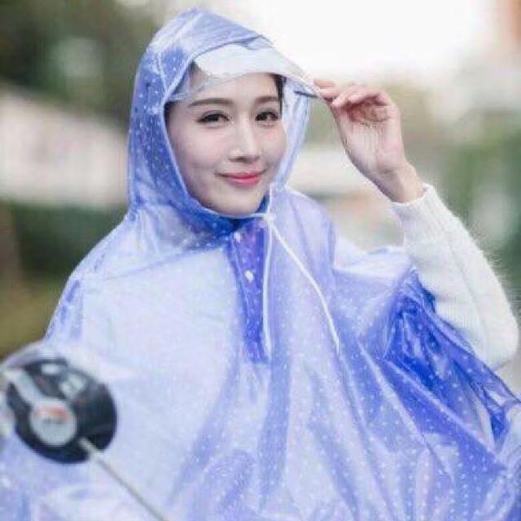 Áo mưa chấm bi loại 2 đầu Áo Mưa Chấm Bi Hàn Quốc Siêu Tốt Mặt Hàng Dày dùng choàng dơi đôi lớn nhựa dẻo (không kính)