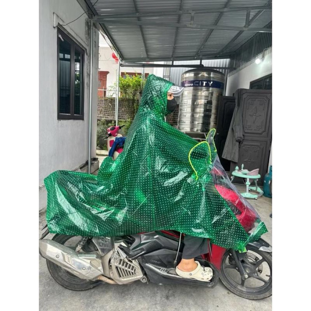 Áo mưa chấm bi loại 2 đầu Áo Mưa Chấm Bi Hàn Quốc Siêu Tốt Mặt Hàng Dày dùng choàng dơi đôi lớn nhựa dẻo (không kính)