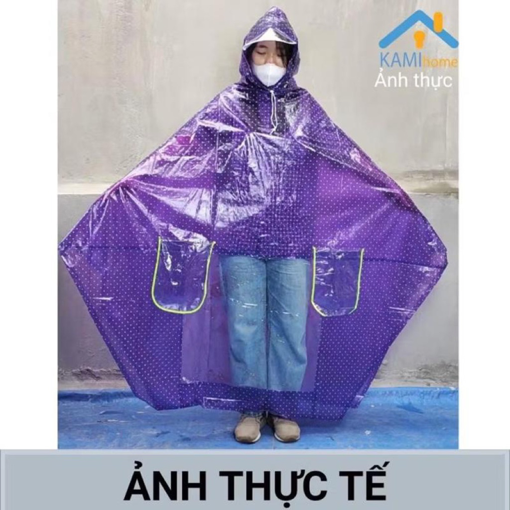 Áo mưa chấm bi loại 2 đầu Áo Mưa Chấm Bi Hàn Quốc Siêu Tốt Mặt Hàng Dày dùng choàng dơi đôi lớn nhựa dẻo (không kính)