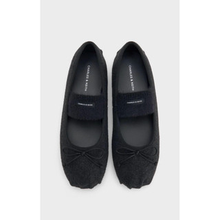 Giày Charles & Keith Winona Felt Bow Furry-Strap Mary Jane Flats