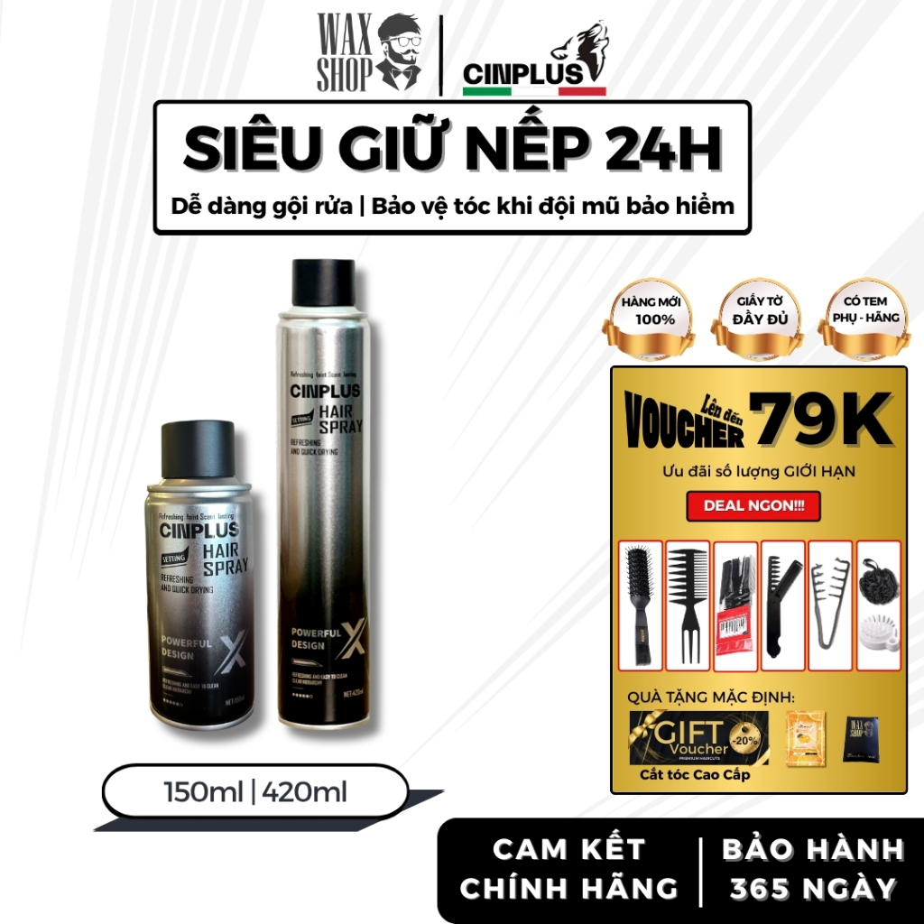 Gôm tạo kiểu tóc Cinplus Hair Spray X 420ml chính hãng, giữ nếp tóc, tạo kiểu chỉ 3s - CINPLUS