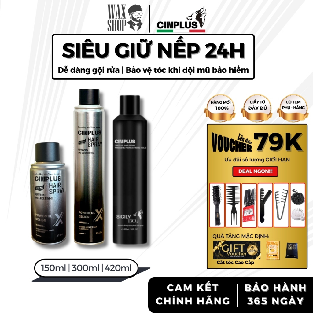 Gôm xịt tóc nam Cin Plus Hair Spray 300ml, Hair Spray X 420ml giữ nếp và tạo texture tốt - Cinplus